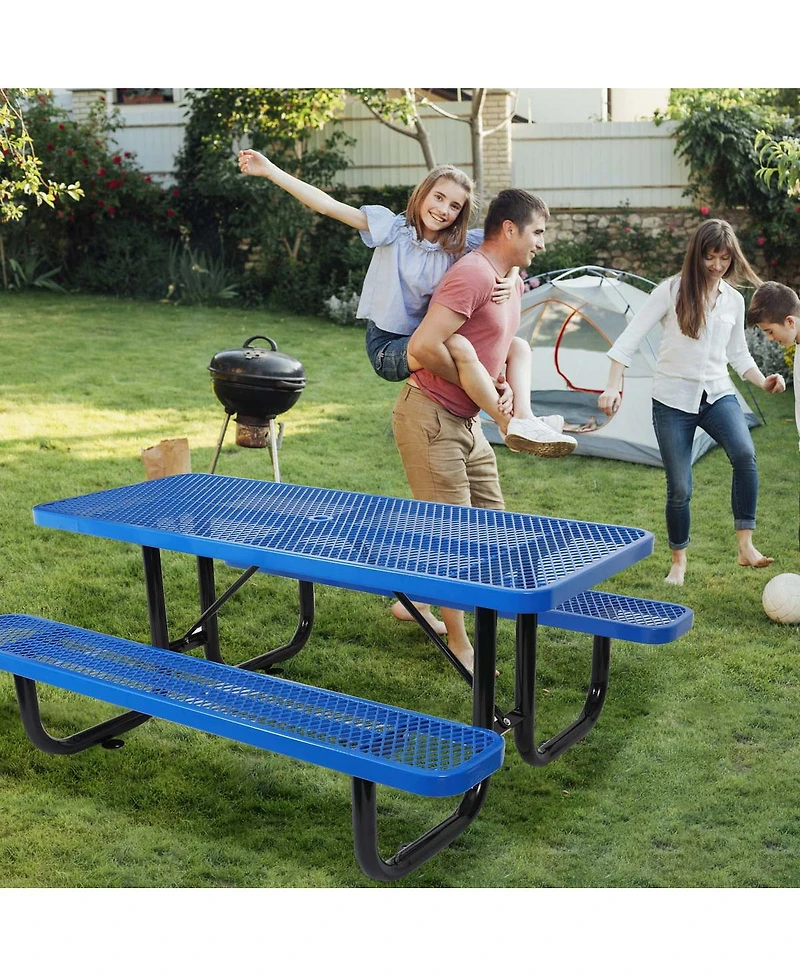Streamdale Steel Picnic Table with Umbrella Hole in Blue