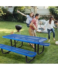 Streamdale Steel Picnic Table with Umbrella Hole in Blue