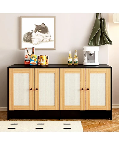 Streamdale Hidden Litter Box Furniture with Double Rattan Doors
