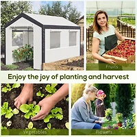 10' x 7' x 7' Walk-In Greenhouse, Outdoor Garden Warm Hot House with 4 Roll-up Windows, 2 Zippered Doors and Weather Cover, White