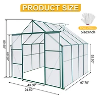 8x8 Ft Double Door Polycarbonate Greenhouse Raised Base and Anchor Aluminum Heavy Duty Walk-in Greenhouses for Outdoor Backyard in All Season, Green