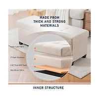 Ornavo Home Foldable Tufted 43 Inch Long Linen Bench Storage Ottoman with Legs