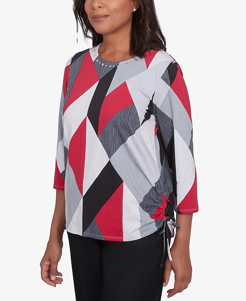 Alfred Dunner Petite Key Items Stained Glass Print Crew Neck Top