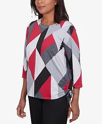 Alfred Dunner Petite Key Items Stained Glass Print Crew Neck Top