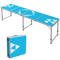 8ft Portable Beer Pong Table with Adjustable Legs, Folding Camping Table, Aluminum Picnic Table, for Party, Travel, Bbq, Beach, Blue and White