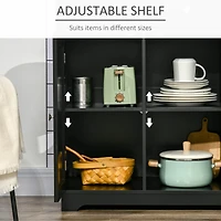Sideboard with Solid Wood Countertop, Modern Kitchen Storage Cabinet, Coffee Bar Cabinet with Drawers, Doors and Adjustable Shelf