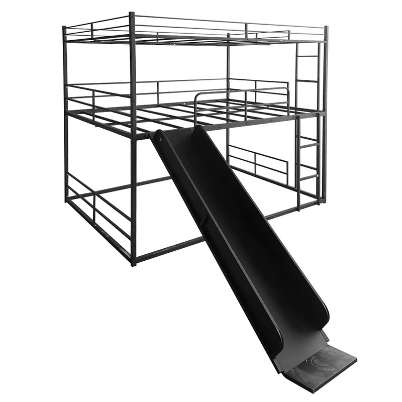 Twin Size House Loft Bed with Slide and Ladder, Black
