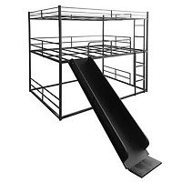 Twin Size House Loft Bed with Slide and Ladder, Black