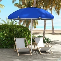 5.7' Portable Beach Umbrella with Tilt, Adjustable Height, 2 Cup Holders & Hooks, Uv 40+ Ruffled Outdoor Umbrella with Vented Canopy, Blue