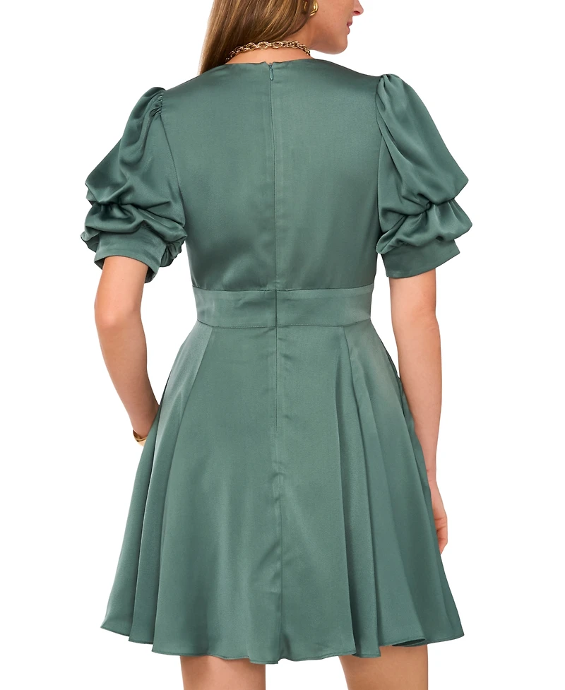 1.state Women's Tiered Bubble-Sleeve V-Neck Mini Dress