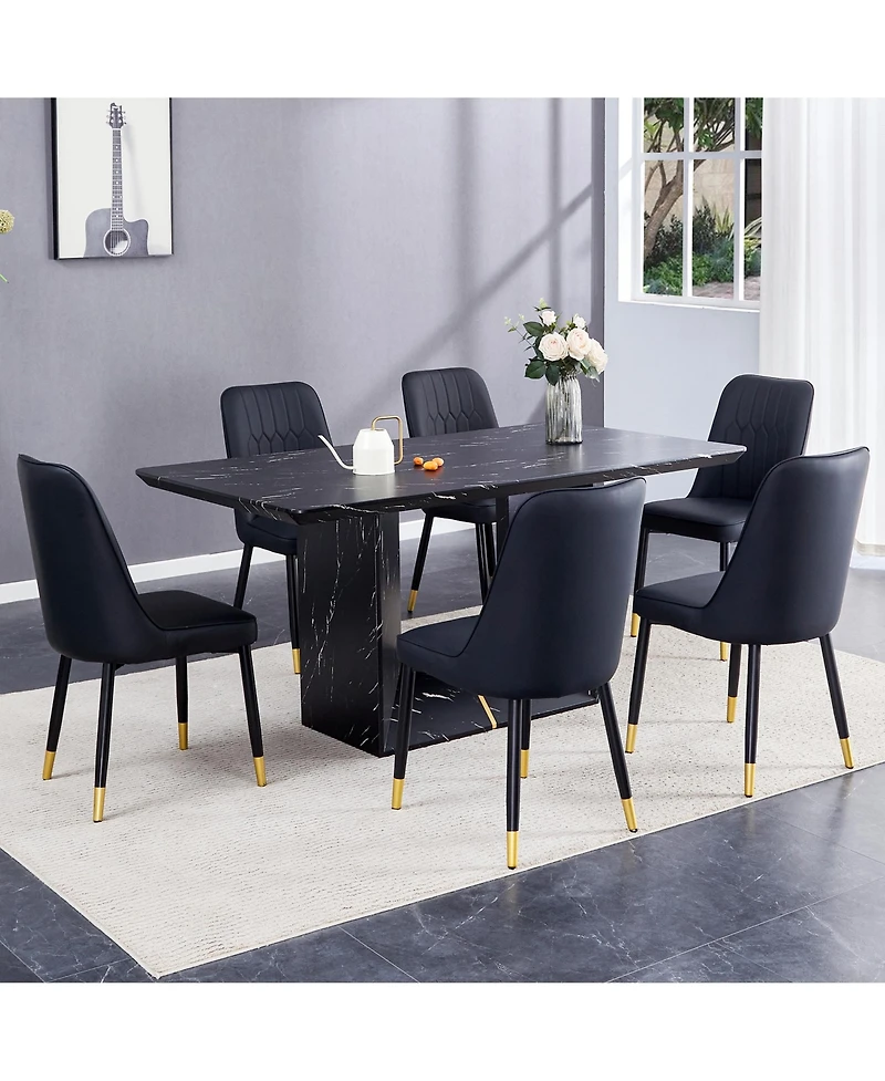 Streamdale Furniture Table and chair set.This modern dining table with Mdf marbled design gives you a luxurious and elegant feel.Paired with multiple