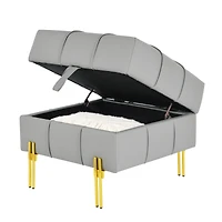 22 inches Anti-scratch Leather Storage Ottoman, Pet Friendly Entryway Bench with Golden Stainless Steel Legs, Gray