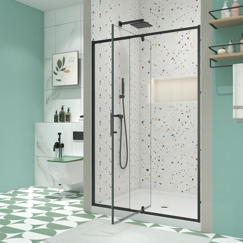 Streamdale Pivot Swing Glass Shower Door, 1/4" Clear Tempered Glass