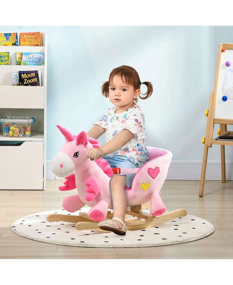Baby Rocking Horse, Ride on Unicorn with 32 Songs, Toddler Rocker Toy with Wooden Base Seat Safety Belt for 1.5-3 Year Old, Pink
