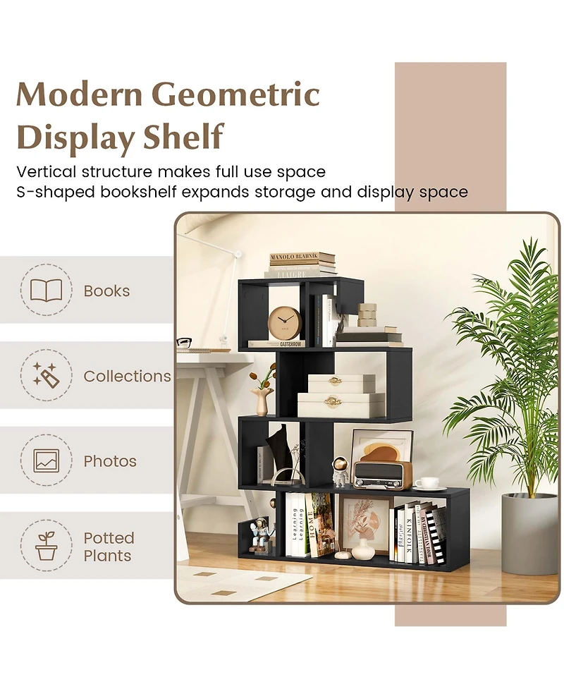 Costway 1 Pcs 5-Tier S-Shaped Bookshelf with Open Cubes Anti-Toppling Kits Freestanding Bookcase