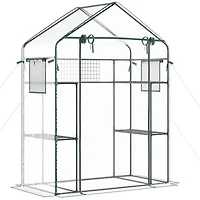 Outdoor Walk-in Mini Greenhouse with Mesh Door & Windows, Small Portable Garden Green House with 3 Tiers 6 Shelves, Trellis, & Plant Labels