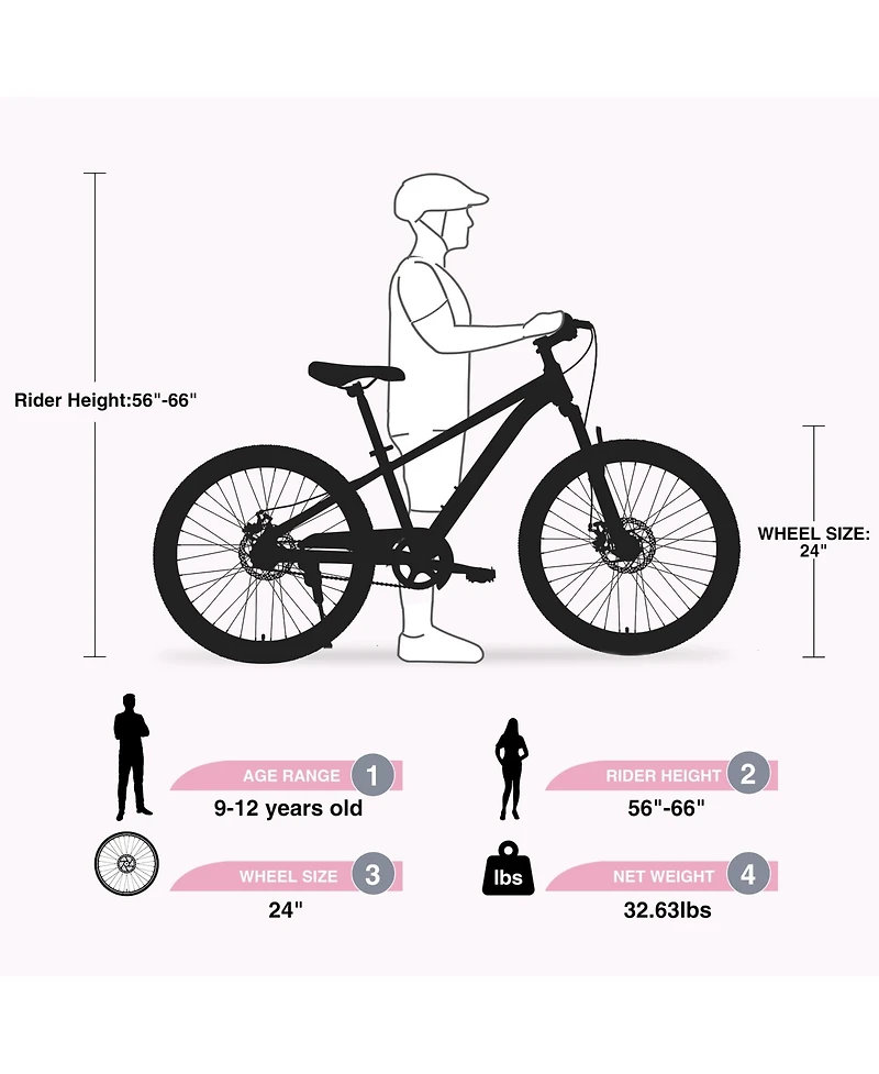 Streamdale 24" Mountain Bike for Kids 9-12