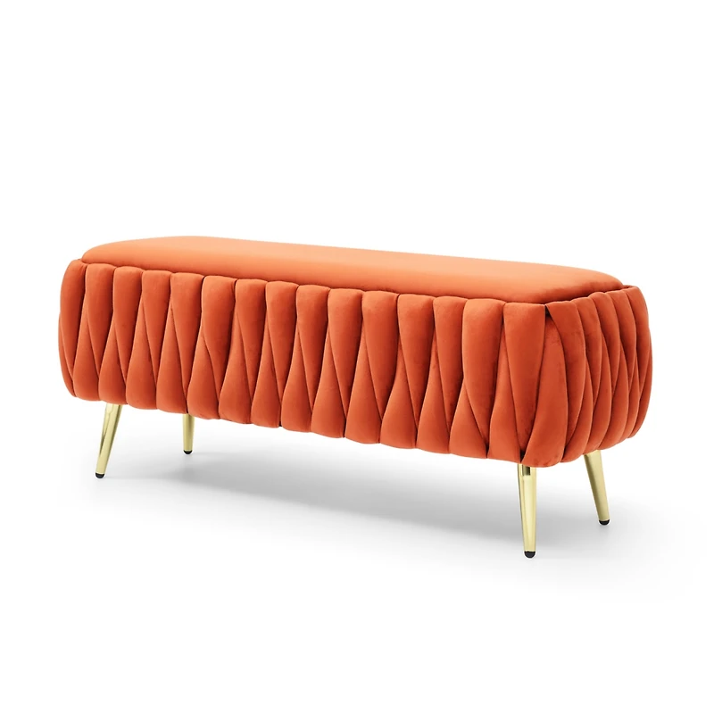 Streamdale Oval Upholstered Storage Bench with Gold Legs, 5 Colors