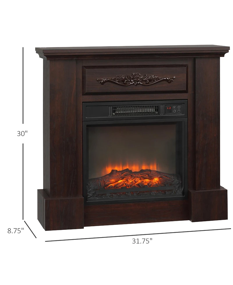32" Electric Fireplace with Mantel, Freestanding Heater with Led Log Flame, Overheat Protection and Remote Control, 1400W, White