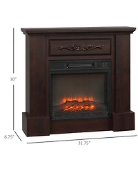 32" Electric Fireplace with Mantel, Freestanding Heater with Led Log Flame, Overheat Protection and Remote Control, 1400W, White