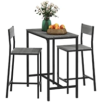 3 Piece Bar Table and Chairs, Industrial Dining Table Set for 2, Counter Height Kitchen Table with Bar stools, Breakfast Table Set for 2 for Small Spa