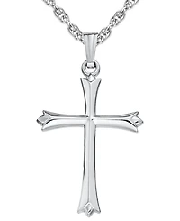 Pointed Tip Polished Cross 18" Pendant Necklace in Sterling Silver