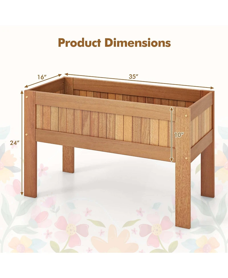 Costway Wooden Elevated Planter Box with Solid Wood Frame & Sturdy Legs Slatted Bottom