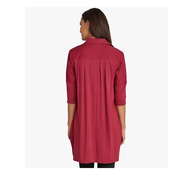 Stella Carakasi Women's 3/4 Sleeve Button-Front Cotton Poplin And Jersey Shirt Top Tiburon Tunic Icon