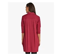 Stella Carakasi Women's 3/4 Sleeve Button-Front Cotton Poplin And Jersey Shirt Top Tiburon Tunic Icon