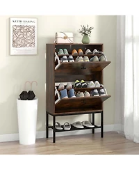 Industrial Shoe Storage Cabinet with 2 Flip Drawers 1 Bottom Metal Shelf Organizer