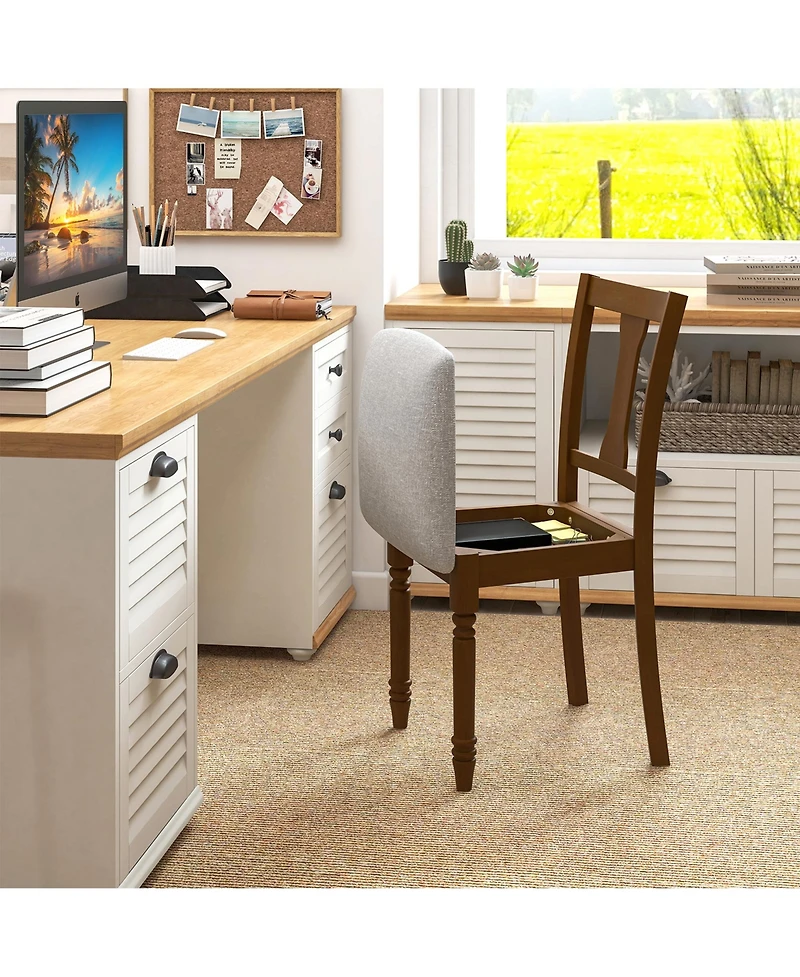 Gymax Set of 4 Upholstered Wooden Dining Chair w/ Seat Storage Space Brown