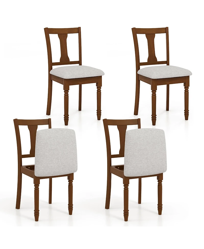 Gymax Set of 4 Upholstered Wooden Dining Chair w/ Seat Storage Space Brown