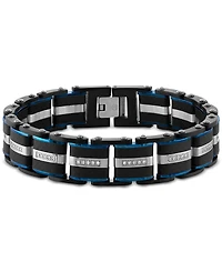 Esquire Men's Jewelry Diamond & Carbon Fiber Link Bracelet (1/3 ct. t.w.) in Blue & Black Ion-Plated Stainless Steel, Created for Macy's