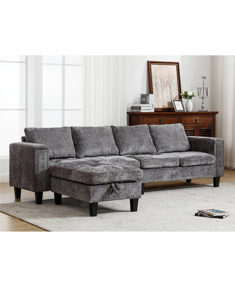 Streamdale Furniture 5 Seat Modular Sofa, with Storage Ottoman, Convertible Sectional Sofa, L Shaped Couch, Reversible Chaise, Riveted sofa, Chenille,