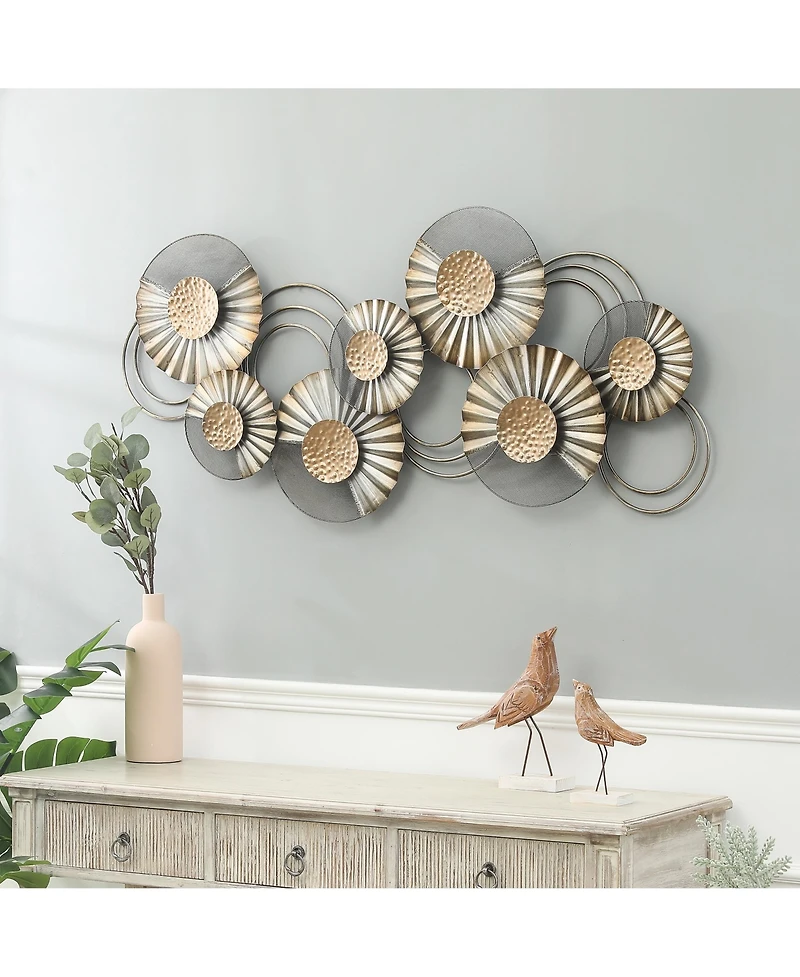 LuxenHome 47" W Distressed Metal Modern Flower Wall Decor