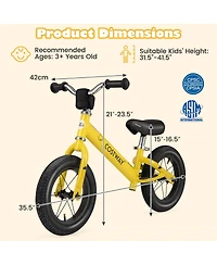 12 Inch Toddler Balance Bike No Pedal Training Bicycle with Inflatable Rubber Tires