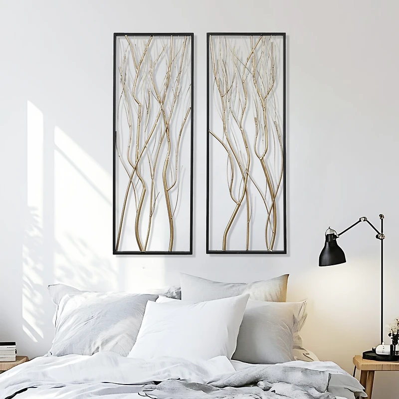 LuxenHome Gold Metal Branch Wall Decor, Set of 2