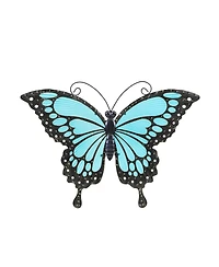 LuxenHome Blue Butterfly Glass and Metal Outdoor Wall Decor