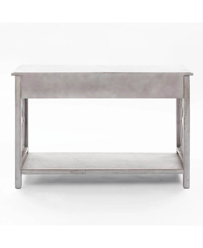 LuxenHome Gray Wood 2-Drawer 1-Shelf Console and Entry Table