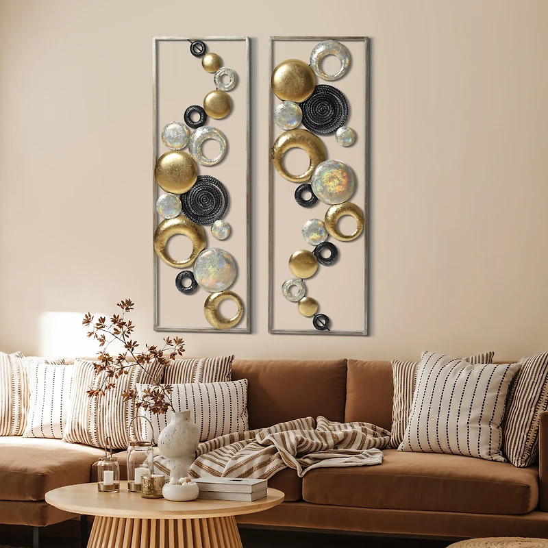 LuxenHome Set of 2 Modern Multi-Color Abstract Metal Wall Decor Panels Wall Art Large Wall Hanging Sculptures