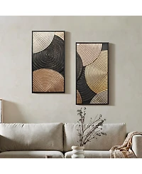 LuxenHome 2-Pc Earth Tone Circles Abstract Rectangular Metal Wall Decor Set