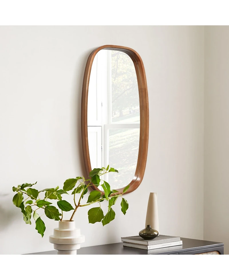 LuxenHome Natural Rubberwood Frame Rounded Rectangle Wall Mirror