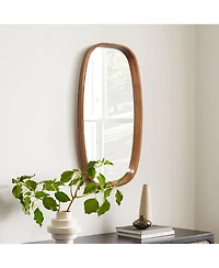 LuxenHome Natural Rubberwood Frame Rounded Rectangle Wall Mirror