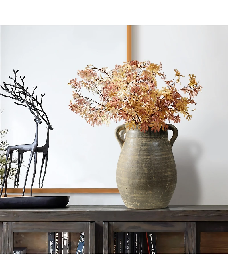 LuxenHome Rustic Farmhouse Brown Jug 12.5-Inch Tall Terracotta Vase