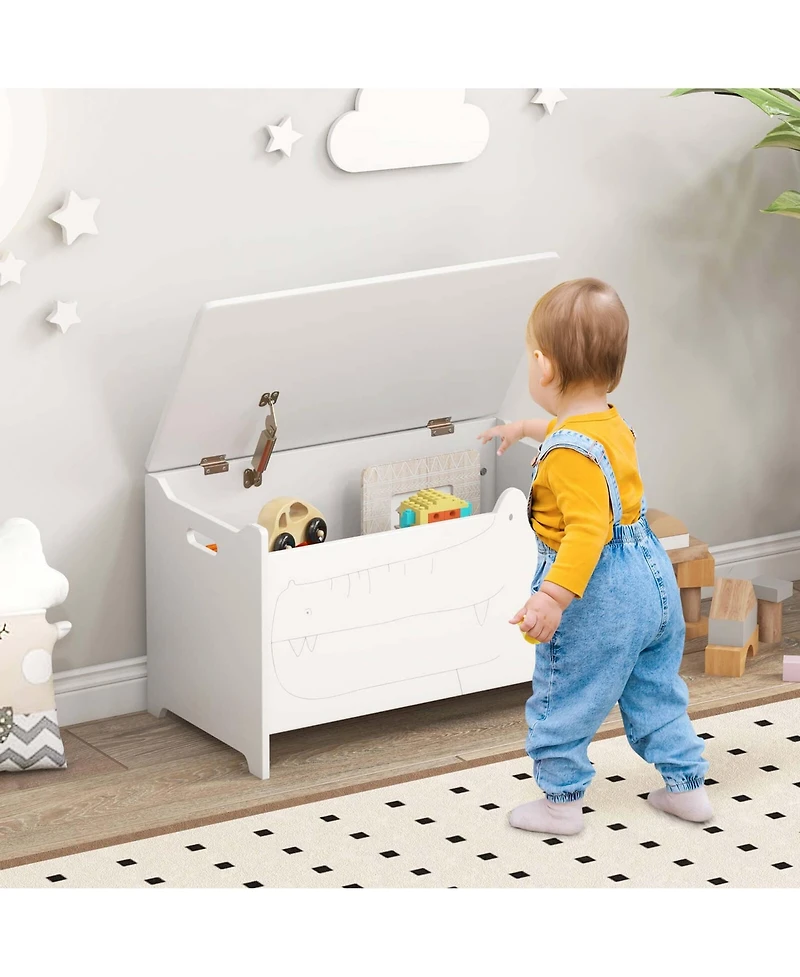 Kids Toy Box w/Safety Hinge Wood Storage Chest Flip-Top Storage Organizer