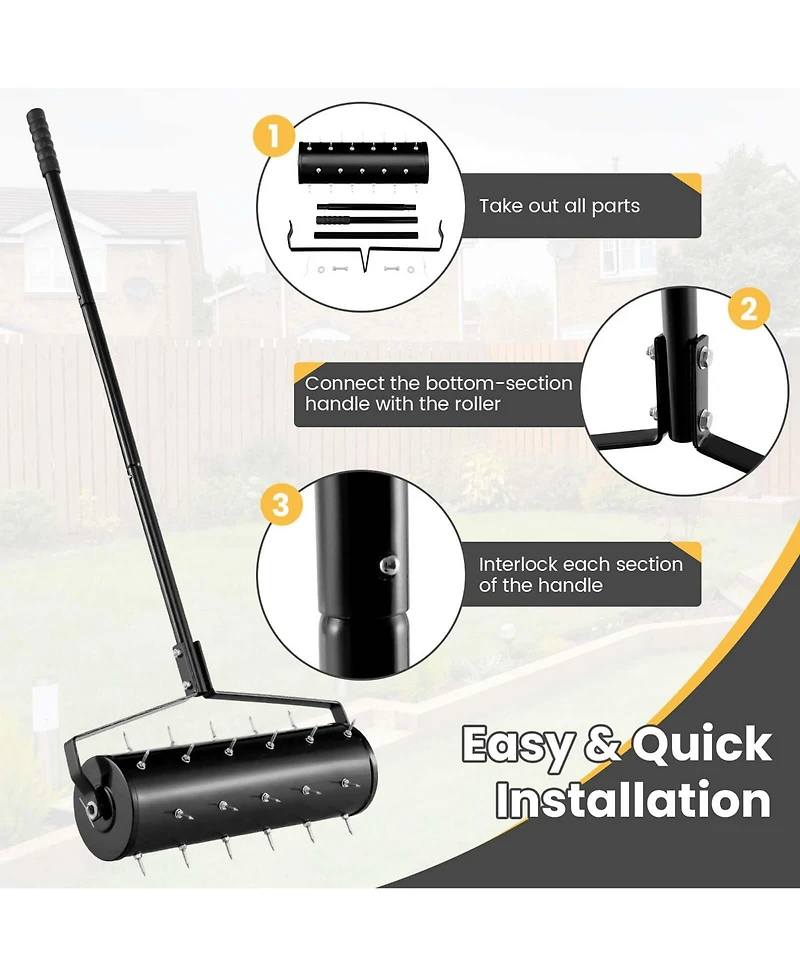 21" Manual Lawn Aerator Grass Aeration Tool Filled with Sand or Stone with Handle