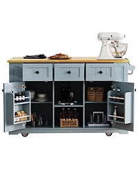 Streamdale 53" Kitchen Island with Drop Leaf, Power Outlet, Storage, Rolling Cart
