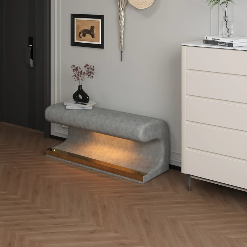 Streamdale Leather Bench Ottoman with Led Light