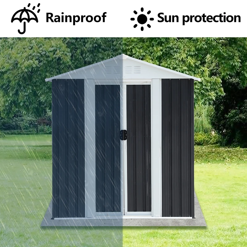 Outdoor Waterproof Garden Tool Storage Sheds 5FTx3FT Apex Roof Grey With Aluminum alloy frame And Sliding doors