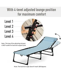 Folding Chaise Lounge Pool Chair, Patio Sun Tanning Chair, Outdoor Lounge Chair w/ 4-Position Reclining Back, Pillow, Breathable Mesh & Bungee Seat fo